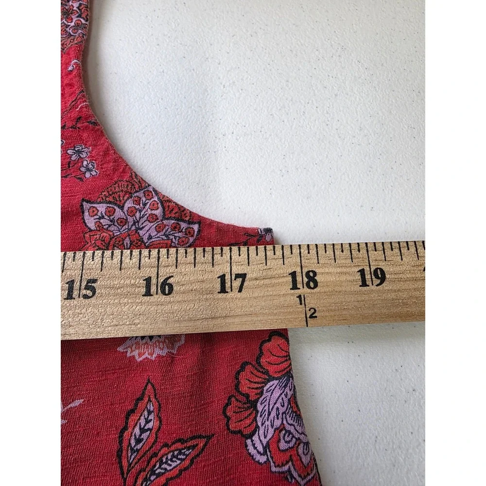 J. Jill Red Floral Henley Tank Cotton Tencel Modal Slub Knit Sleeveless Small - Picture 4 of 7